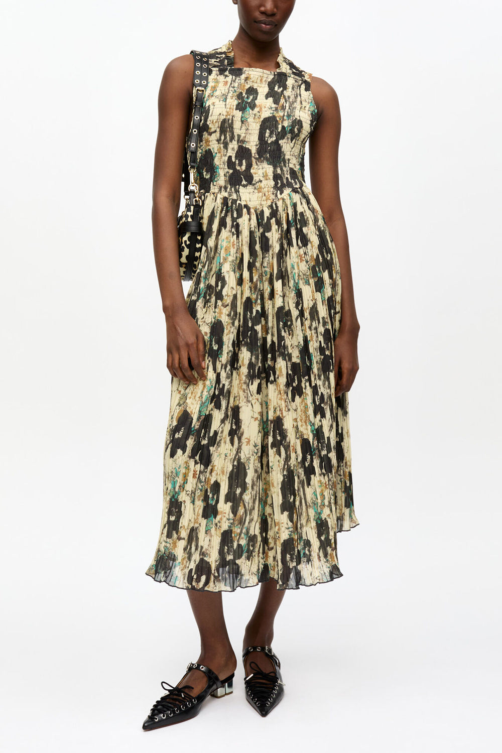 GANNI Online Printed Pleats Smock Midi Straps Dress