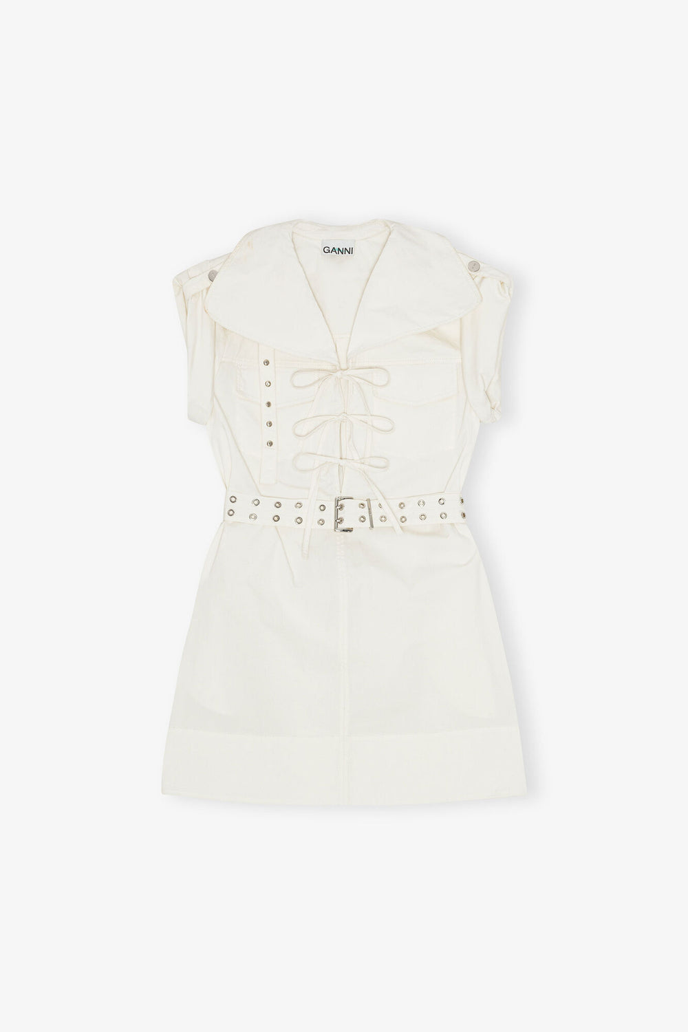 GANNI Discount Ivory Stretch Cotton Mini Dress