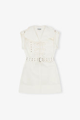 GANNI Discount Ivory Stretch Cotton Mini Dress