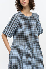 GANNI On Sale Blue Seersucker Check Midi Dress