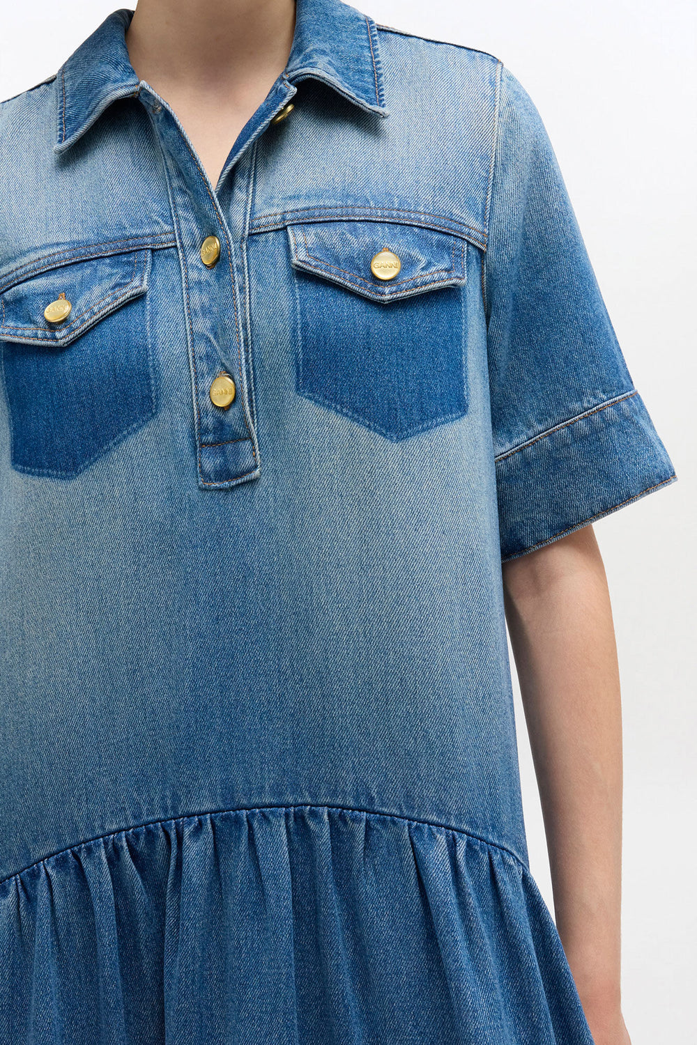 GANNI Hot Sale Light Washed Denim Dress