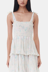 GANNI New Floral Printed Pleated Georgette Strap Smock Midi Dress