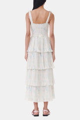 GANNI New Floral Printed Pleated Georgette Strap Smock Midi Dress