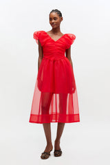 GANNI us Red Organza Ruched Dress