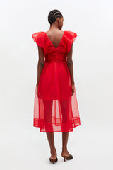 GANNI us Red Organza Ruched Dress