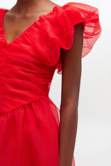 GANNI us Red Organza Ruched Dress