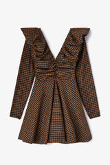GANNI Outlet Dress in Check Taffeta
