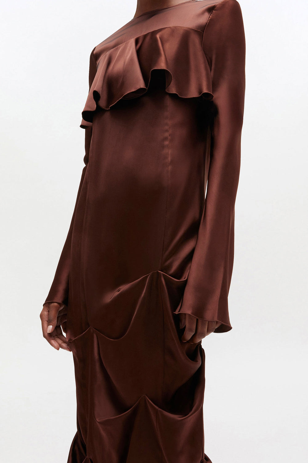 GANNI New Brown Ruffle Dress