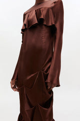 GANNI New Brown Ruffle Dress