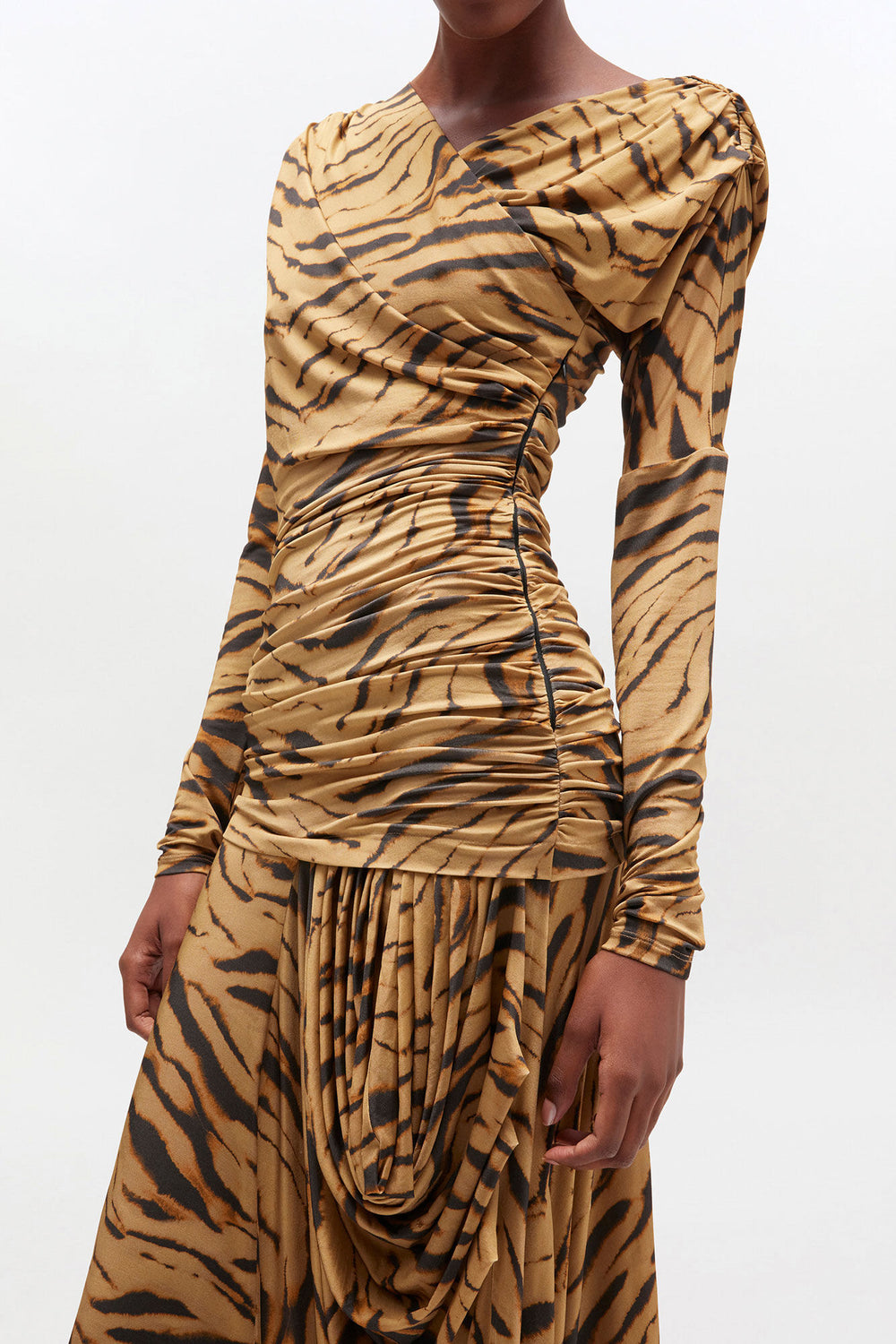 GANNI Outlet Zebra Print Ruched Dress
