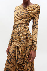 GANNI Outlet Zebra Print Ruched Dress