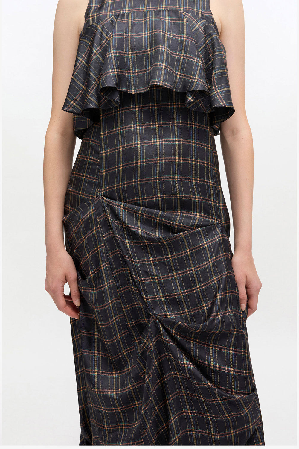GANNI Online Check Ruffle Dress