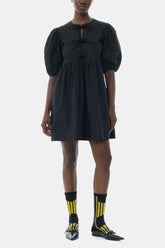 GANNI Online Black Cotton Poplin Tie String Mini Dress