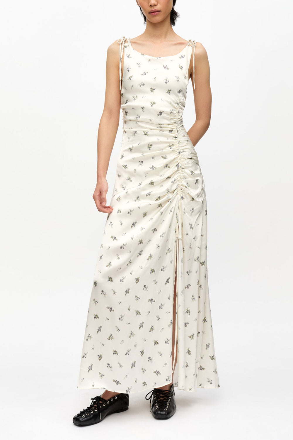 GANNI us White Satin Gathered Dress