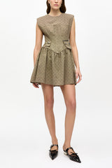 GANNI Online Brown Flock Suiting Corset Mini Dress