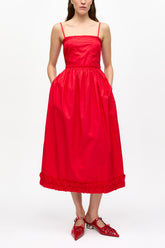 GANNI Outlet Red Cotton Poplin Strap Dress