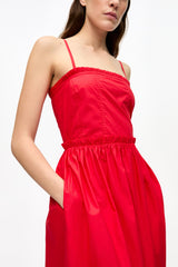 GANNI Outlet Red Cotton Poplin Strap Dress