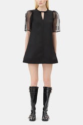 GANNI Discount Black Fringed Organza Mini Dress