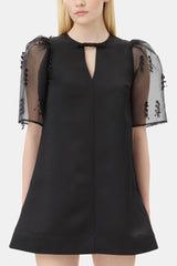 GANNI Discount Black Fringed Organza Mini Dress