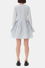 GANNI Outlet Blue Stripe Cotton Mini Wrap Dress