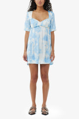 GANNI Discount Printed Satin Short Sleeve Mini Dress
