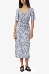 GANNI Online Printed Crepe U-neck Midi Dress