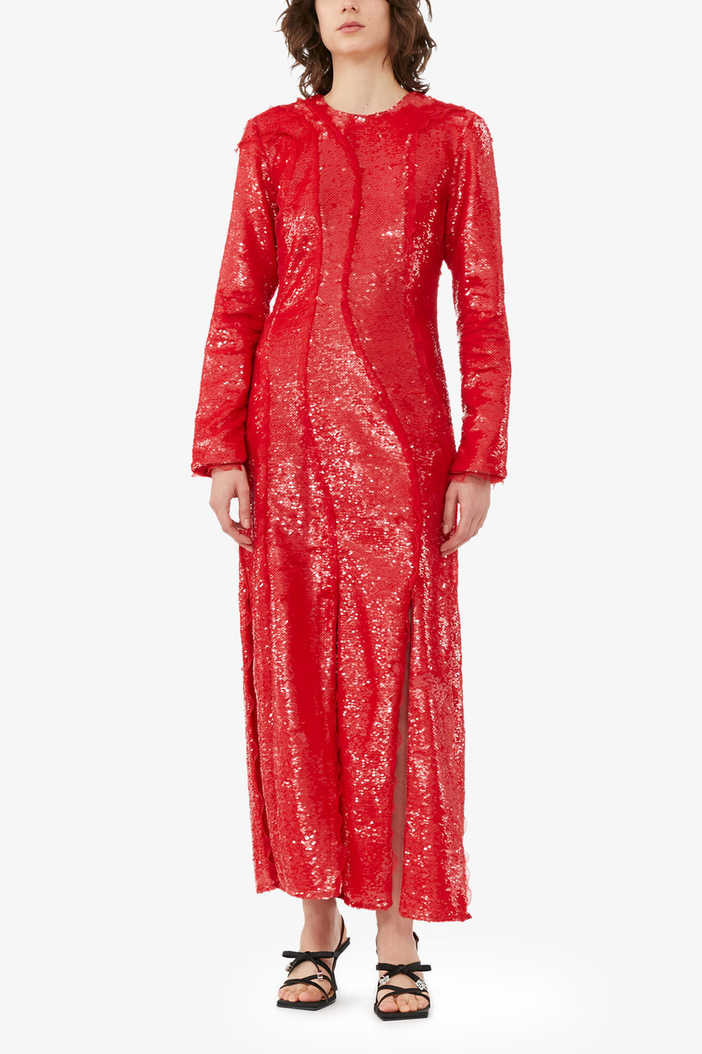 GANNI Discount Red Sequins Maxi Dress
