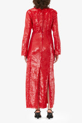 GANNI Discount Red Sequins Maxi Dress
