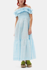 GANNI Sale Seersucker Check Smock Maxi Dress