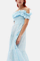 GANNI Sale Seersucker Check Smock Maxi Dress