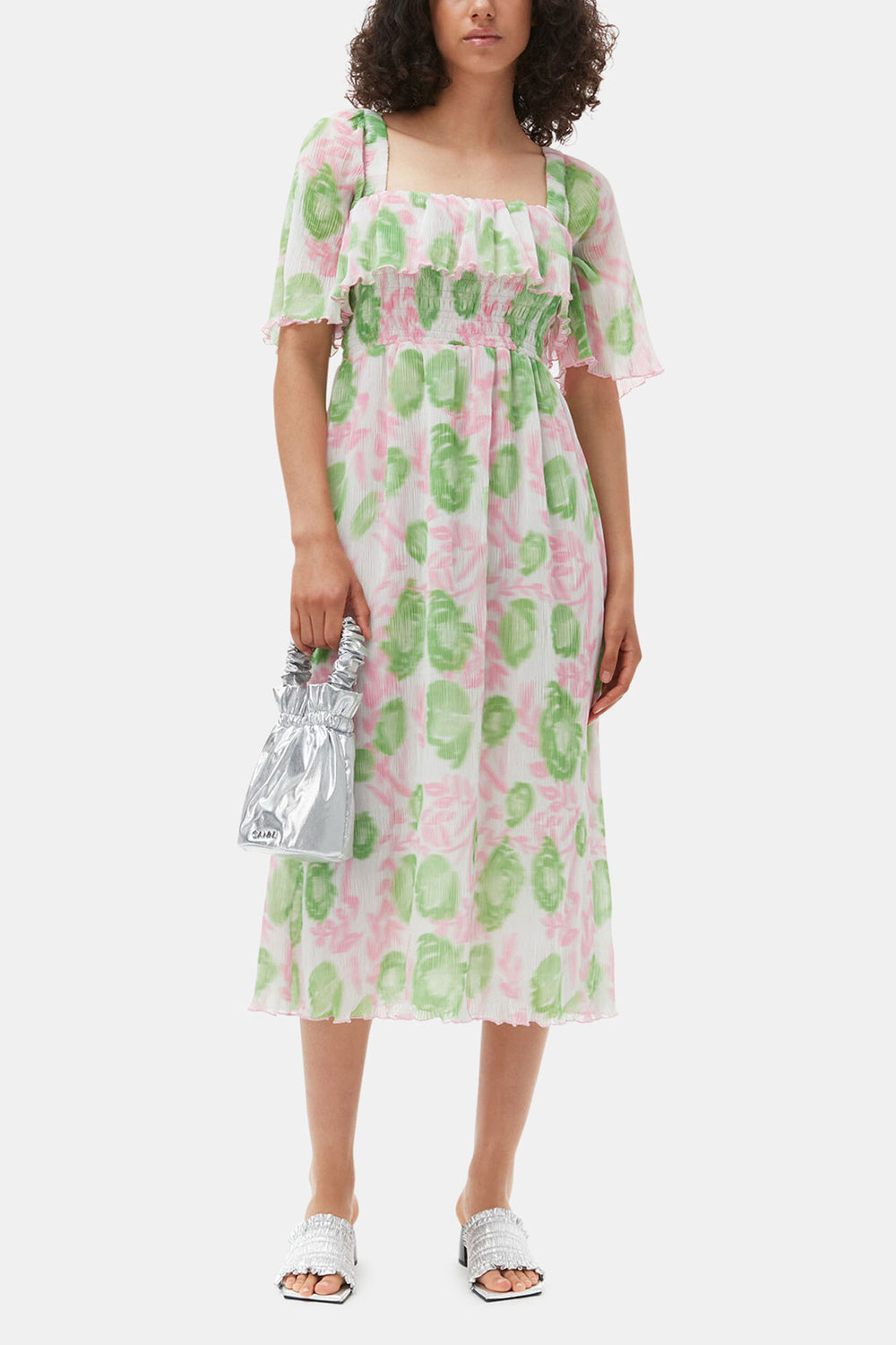 GANNI Discount Pleated Georgette Midi Smock Dress