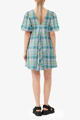 GANNI For Sale Seersucker Check V-Neck Mini Dress