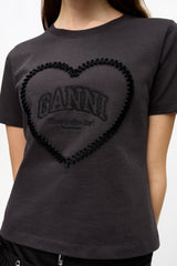 GANNI Discount Black Cropped Heart T-shirt