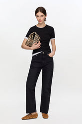 GANNI New Black Soft Cotton Rib T-Shirt