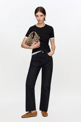 GANNI New Black Soft Cotton Rib T-Shirt