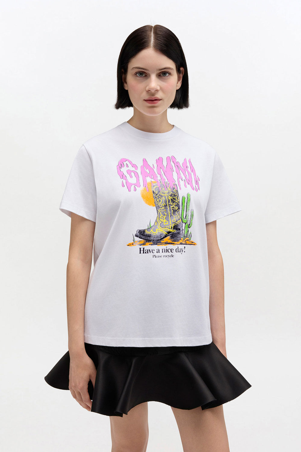 GANNI Discount White Western Boot Print T-shirt