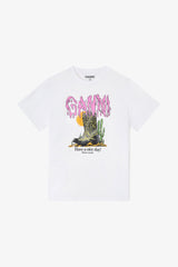 GANNI Discount White Western Boot Print T-shirt