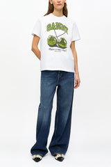 GANNI New White Basic Jersey Cherry Relaxed T-shirt