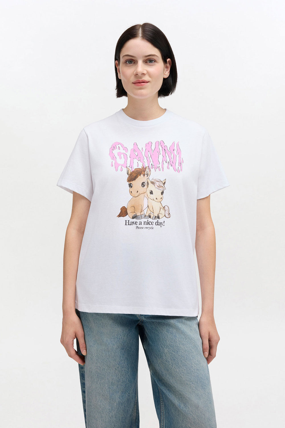 GANNI Discount Graphic Cotton T-shirt