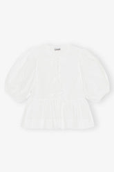 GANNI Sale Cotton Poplin Peplum Tie Blouse