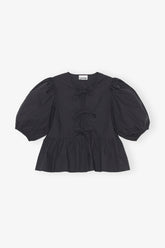 GANNI Discount Cotton Poplin Peplum Tie Blouse