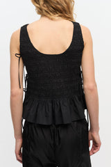 GANNI On Sale Black Cotton Smock Tie Top
