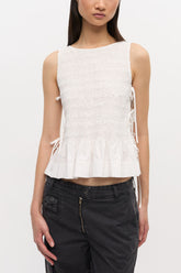 GANNI Outlet Top in White Smocked Cotton