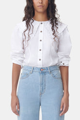 GANNI On Sale White Frill Collar Poplin Shirt