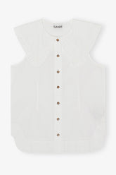 GANNI us Cotton Poplin Sleeveless Frill Collar Shirt
