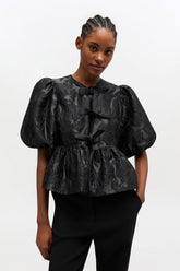 GANNI Discount Satin Peplum Tie Blouse