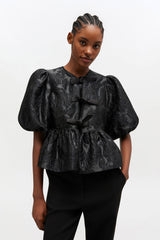 GANNI Discount Satin Peplum Tie Blouse