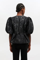GANNI Discount Satin Peplum Tie Blouse