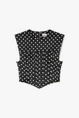 GANNI On Sale Polka-Dot Satin Corset Top