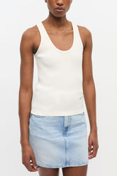 GANNI Hot Sale Ivory Ribbed Tank Top